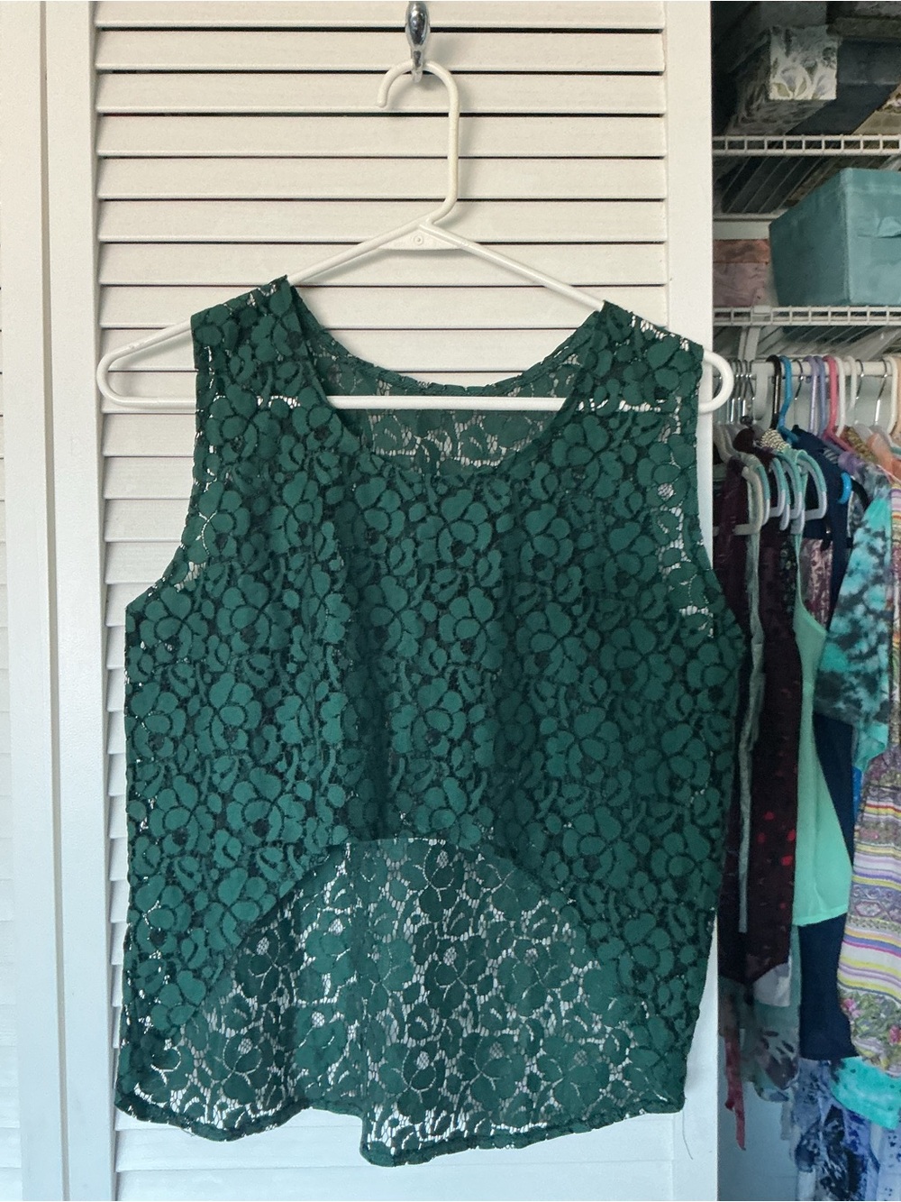 Forest Green Floral Lace Sleeveless Blouse - Picture 1 of 4